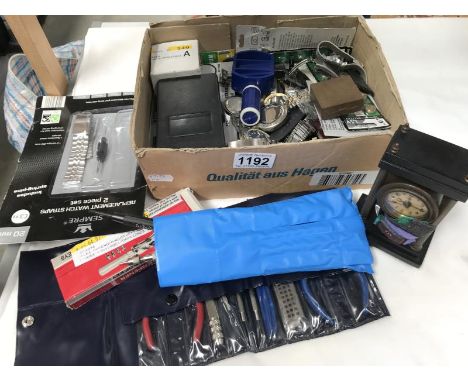 A quantity of watch tools &amp; accessories including batteries, screwdrivers, case opener &amp; watch spares etc.