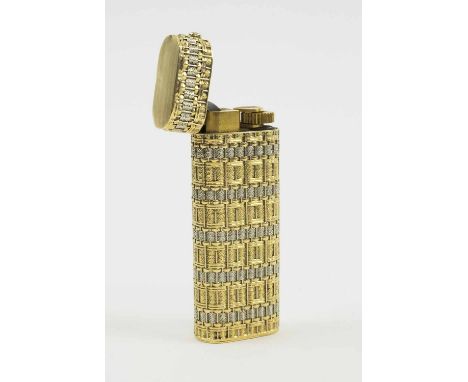 18CT TWO COLOURED GOLD CARTIER PARIS LIGHTER, with diamond clasp numbered A06374.
