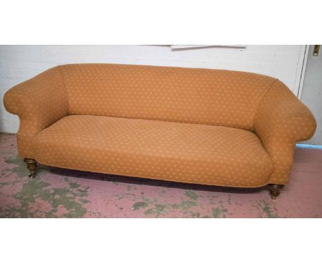 SOFA, Victorian walnut in terracotta patterned Colefax and Fowler fabric, 206cm W. (with faults)