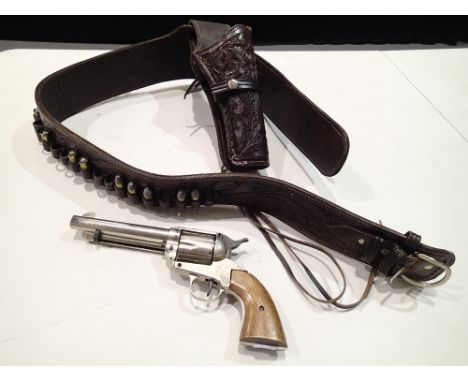 American hand tooled leather belt with Italian made BM ranger handgun side blaster 380 cal