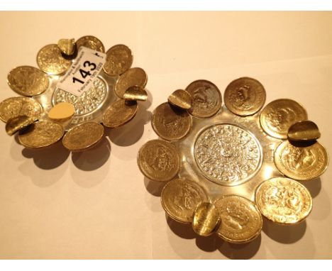 Pair of vintage style mexican coin ashtrays 