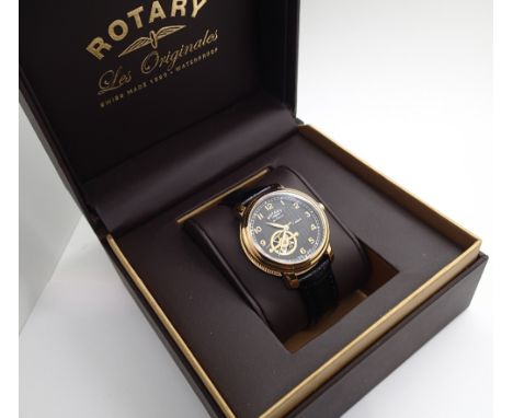 Gents yellow metal Rotary automatic wristwatch on leather strap with original box CONDITION REPORT: This item was working at 
