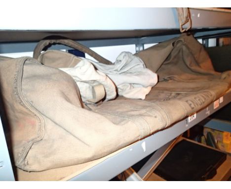 Large military canvas holdall WWII with further kit bag plus two vintage suitcases