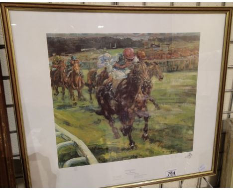 Framed and glazed Dancing Brave limited edition print by Claire Eva Burton signed in pencil with gallery blind stamp 40 x 35 