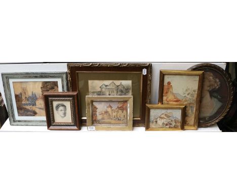 M*E*A*Otway (18th/19th century)French town scene with figuresFrame titled &amp; named, watercolour, 12.5cm by 17.5cm; togethe