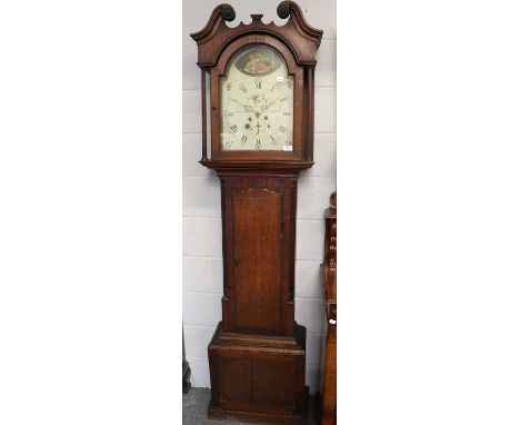 An Oak &amp; Mahogany 8 Day Longcase Clock, early 19th century &amp; later, 13" arched painted dial signed 'Blakeborough Pate