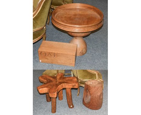 A Rustic Sectional Tree Trunk Occasional Table, on four supports, approximatley 76cm by 72cm by 50cm, together with another s