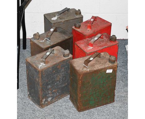 Six Vintage Fuel Cans Including: Pratts and Esso