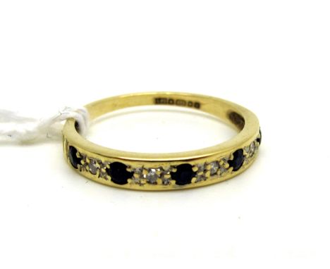 A Modern 9ct Gold Half Eternity Band, alternately set (finger size K) (1gram).