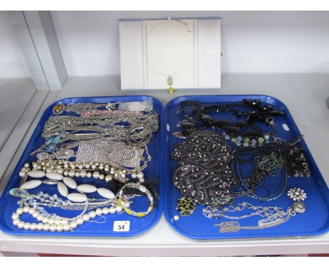 Two Trays of Modern Costume Jewellery, including ornate necklaces, diamante, imitation pearl beads, brooches, bracelets, earr