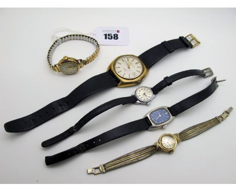 Majex; A 9ct Gold Cased Ladies Wristwatch, on a later expanding bracelet; together with three further ladies wristwatches and