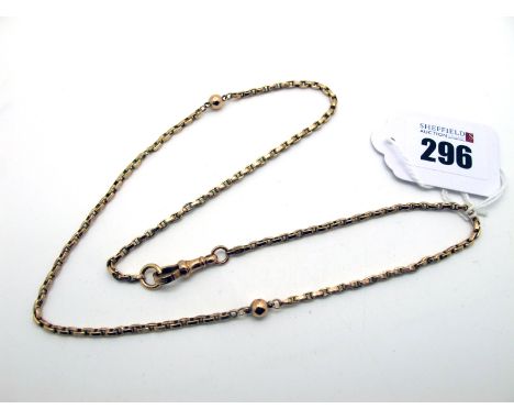 A Rose Coloured Chain, stamped "9c", with bead detail, to swivel style clasp stamped "9ct".  