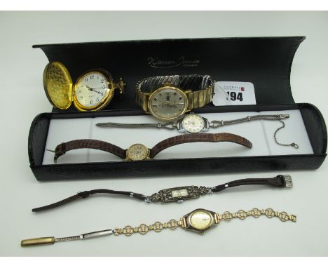 An Art Deco Marcasite Set Ladies Wristwatch, on cordette strap; together with three further ladies wristwatches; a vintage Se