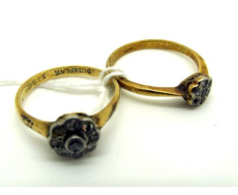A Vintage Dainty Cluster Ring, (indistinctly stamped) (finger size M); together with another example, rubover set with single