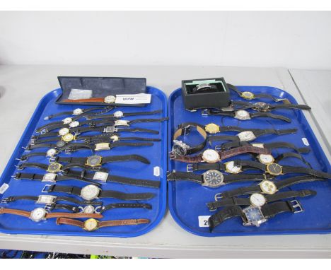 A Selection of Modern Ladies and Gent's Wristwatches, including rotary, Oasis, D &amp; G, Lorus, Sekonda, etc:- Two Trays.