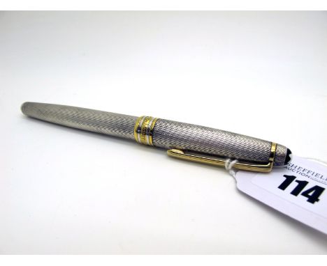 Mont Blanc; A Modern Meisterstuck Fountain Pen, allover engine turned decoration, stamped "925" and numbered "EH103973", pers