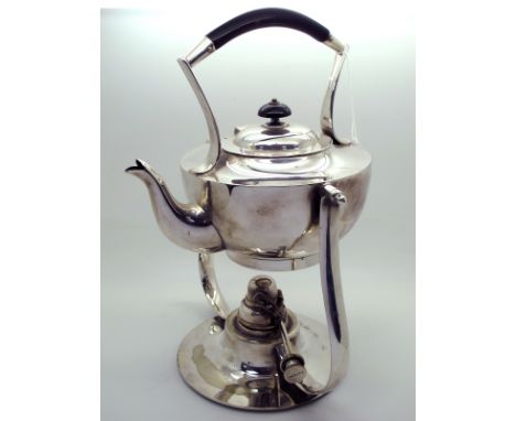 A Hukin &amp; Heath Art Nouveau Style Plated Spirit Kettle on Burner Stand, design no.20874, stamped "RdNo 58404", overall he