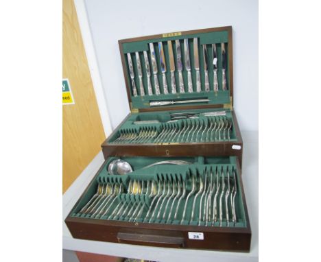 A Viners Kings Pattern Canteen of Plated Cutlery, the fitted case with lift up lid and base drawer, including carving set, so