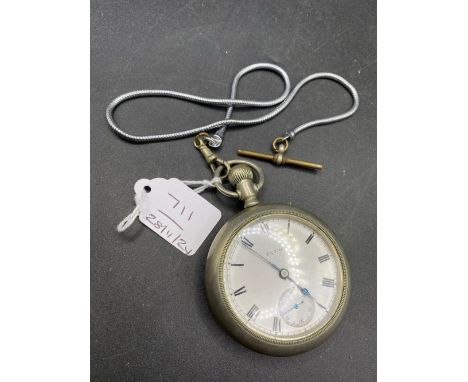 A ELGIN pocket watch on metal albert with seconds dial