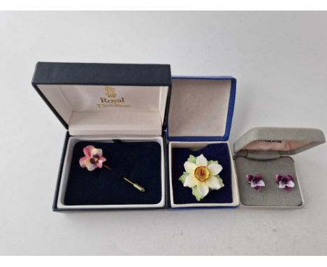 A Royal Doulton Worcester and gladstone pin earring and brooch