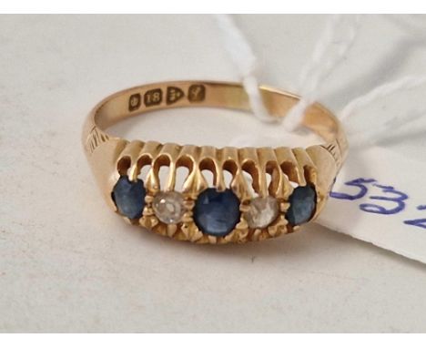 A antique sapphire and diamond ring Chester 1911 18ct gold size R 3.6 gms