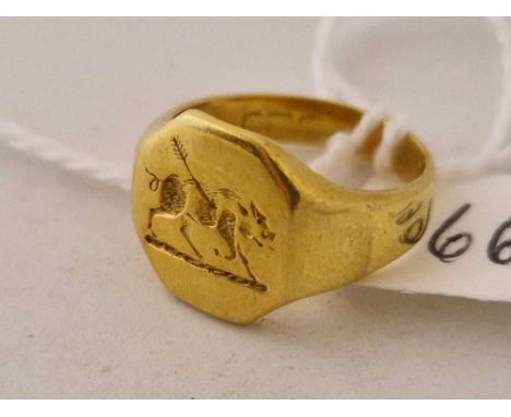 A gold signet ring 9ct size K 7.2 gms