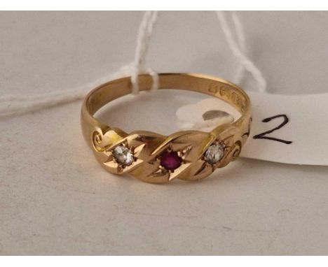 A attractive ruby and diamond ring Birmingham 1892 15ct gold size S 2.7 gms