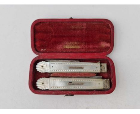 A good fruit knife and fork with MOP bodies in original red Morocco case, Sheffield 1831