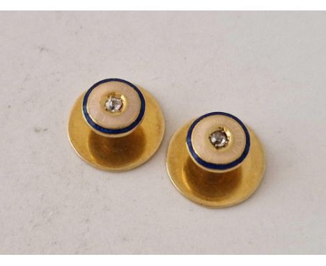 A pair of enamel and diamond collar studs 15ct gold 3 gms