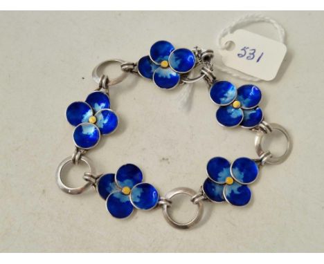 A antique silver and enamel forget me knots bracelet by designer BERNARD INSTONE 19 gms 7 inch
