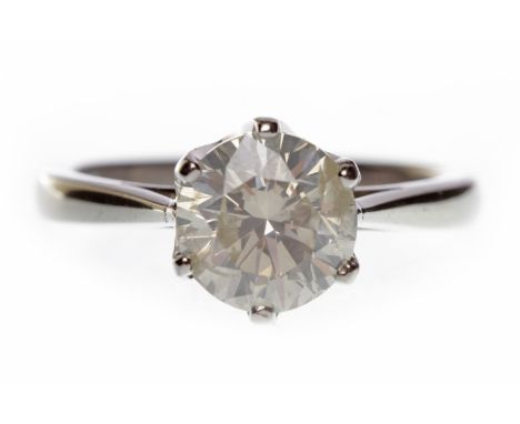 PLATINUM DIAMOND SOLITAIRE RINGwith a six claw set round brilliant cut diamond of approximately 1.65 carats, size J-K, 5.5g