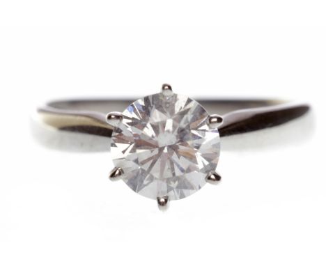 EIGHTEEN CARAT WHITE GOLD DIAMOND SOLITAIRE RINGwith a six claw set round brilliant cut diamond of approximately 1.08 carats,