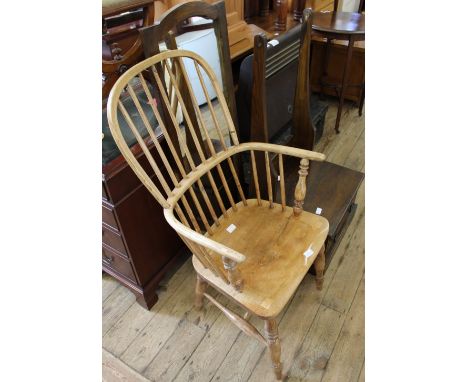 A 19th Century elm country made stick back chair and an oak cheval mirror with single drawer base