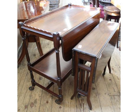 A flap leaf tea trolley and a small gate leg table