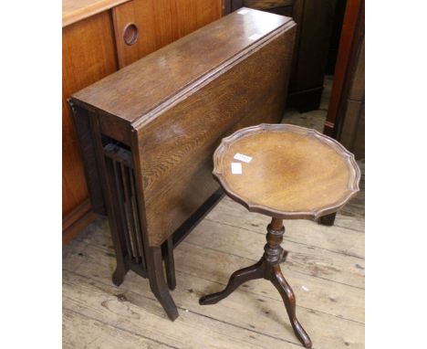 A small gate leg table and an oak tripod wine table