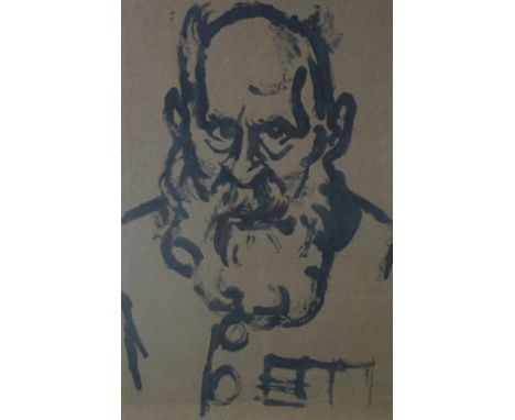 SIR KYFFIN WILLIAMS RA colourwash - head and shoulders sketch of a bearded man, entitled on the paper verso 'Pensioner', sign