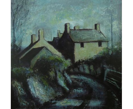 WILF ROBERTS coloured limited edition (13/20) print - farmstead 'Fferm Ger Dinas Dinlle', signed and entitled and originally 
