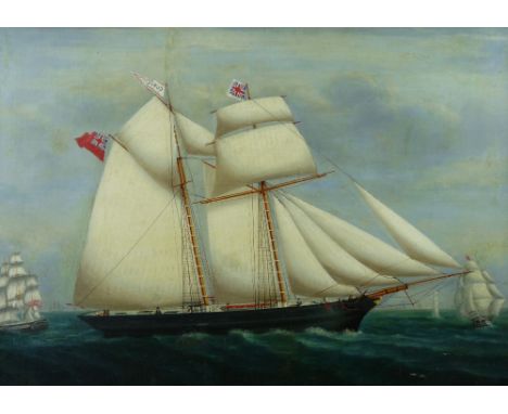 J ROBERTS oil on board - ship portrait of the twin master 'Schooner Cordelia of Port Madog', Evan Davies Master, the ship sai