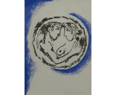 JOSEF HERMAN limited edition (99) lithograph - entitled 'Two Lovers Embrace', signed in pencil, 29 x 20cms