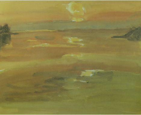 SIR KYFFIN WILLIAMS RA coloured limited edition (87/250) print - sunset Moel-y-Don, signed with initials, 43 x 52 cms