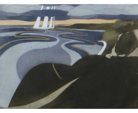JOHN BRUNSDON limited edition (65/100) lithograph - coastal scene entitled 'Dusk', signed, 47 x 60cms