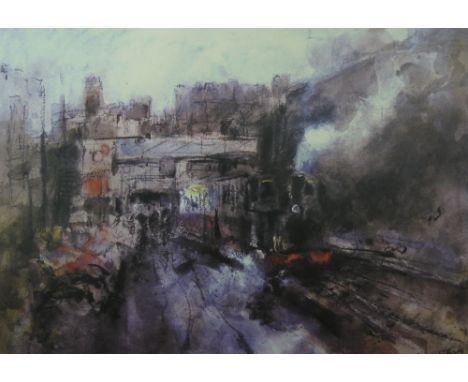 WILLIAM SELWYN artist's proof coloured print - Welsh Highland Railway engine steaming out of Caernarfon, signed in full, 29 x