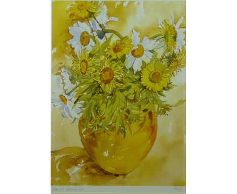 DAVID GROSVENOR coloured limited edition (50/200) print - flowers in a vase, signed, 37 x 27 cms and DAVID GROSVENOR coloured