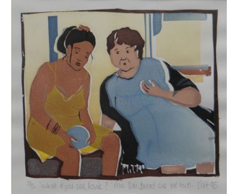 SARAH HOPKINS limited edition (3/5) print - entitled in pencil 'What d'you see, lovie? Mrs Dai Bread one and two', signed and