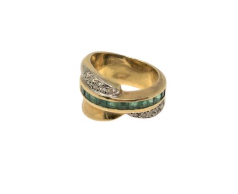 An 18ct gold emerald and diamond ring, size N CONDITION REPORT: 11.6g