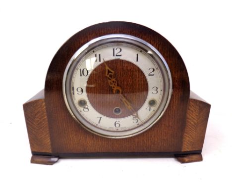 An oak cased Enfield Westminster chime mantel clock.