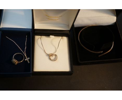 2x Silver necklaces &amp; pendants, silver bangle &amp; ring 