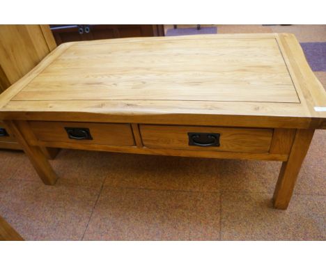 Solid oak two drawer coffee table (very good quality)