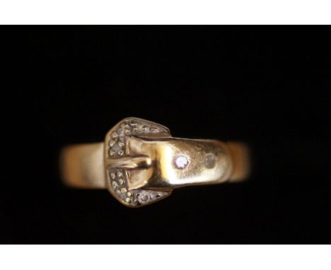 9ct Gold buckle ring set with diamonds Size O 