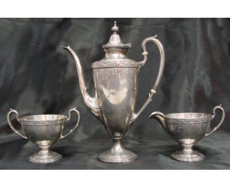 A Gorham 'Cinderella' silver coffee set (retailed by Tiffany) to inc 1 1/4 pint coffee pot, Model 20227, twin-handled sucrier